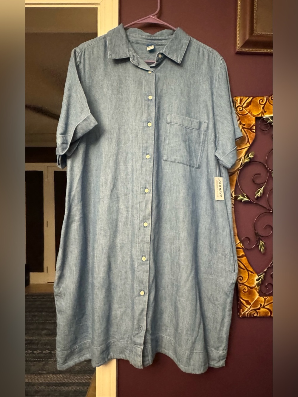 Old Navy Light Blue Denim Short-Sleeve Button-Down Shirt Dress
